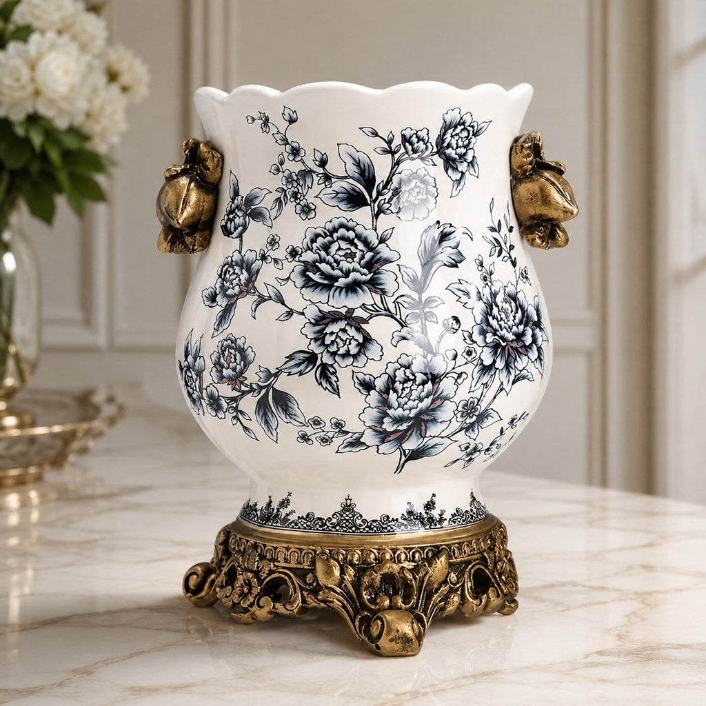 Large White Porcelain Flower Vase with Scalloped Rim and Crackle Glaze for Floral Display | ribuella