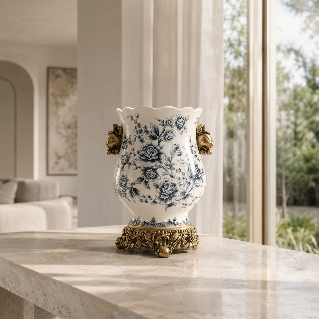 Large White Porcelain Flower Vase with Scalloped Rim and Crackle Glaze for Floral Display | ribuella