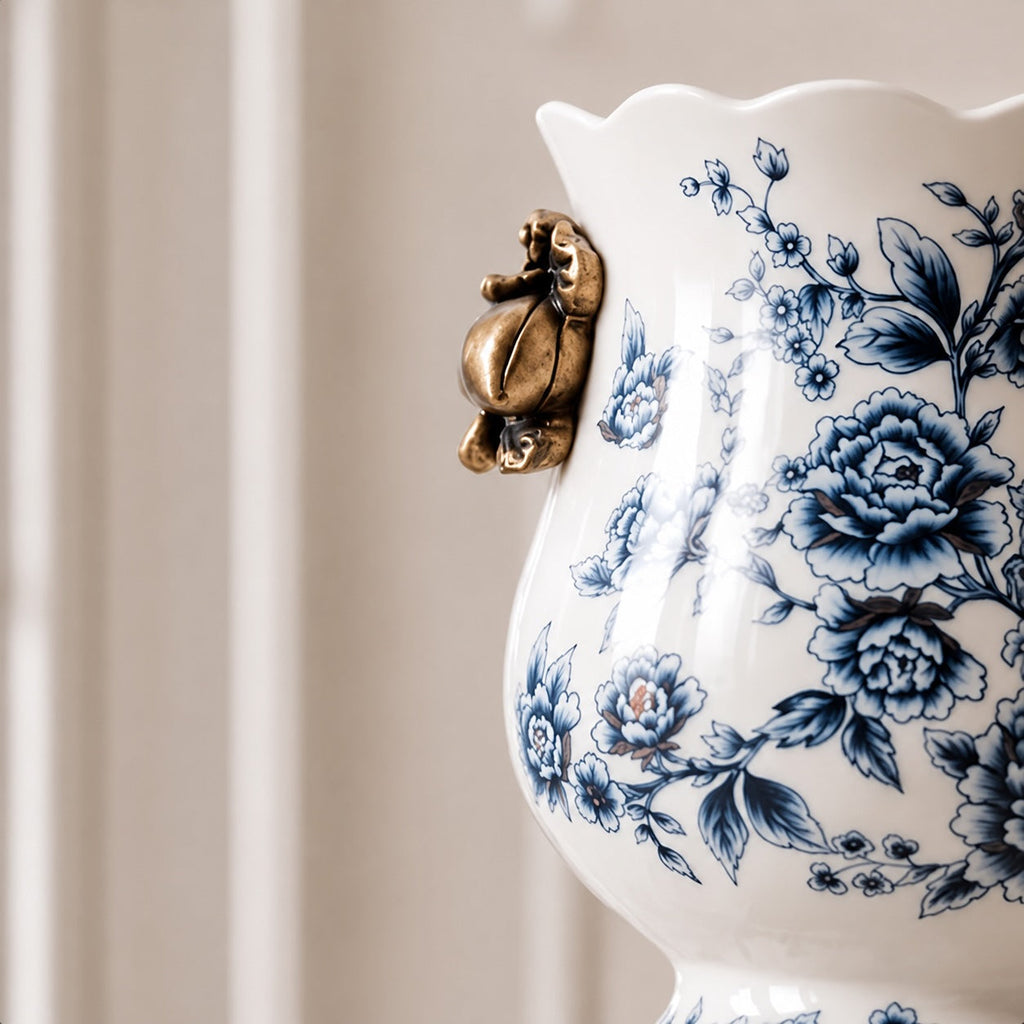 Large White Porcelain Flower Vase with Scalloped Rim and Crackle Glaze for Floral Display | ribuella