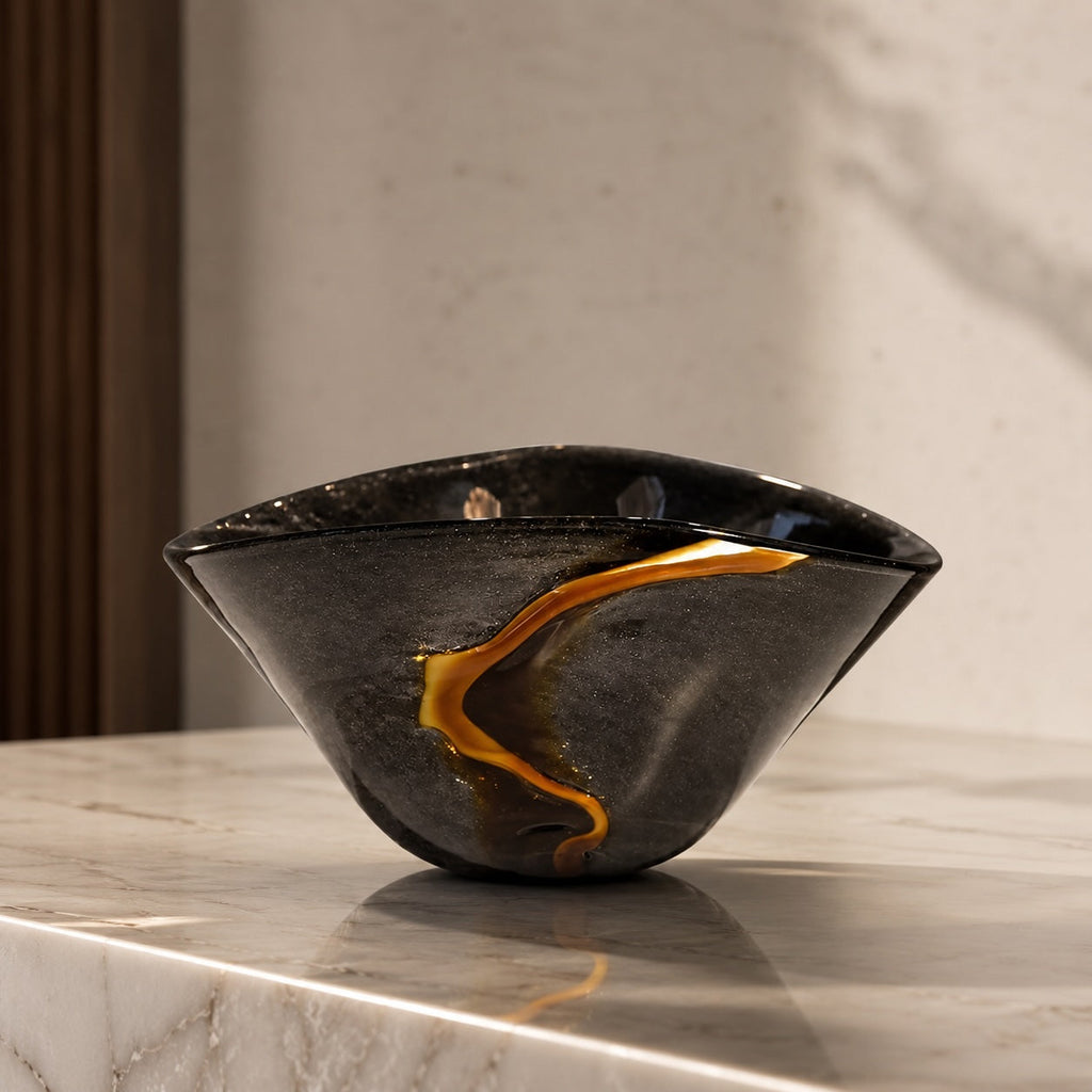 Modern Black Flower Vase Large Handblown Glass Decorative Centerpiece for Home or Office | ribuella