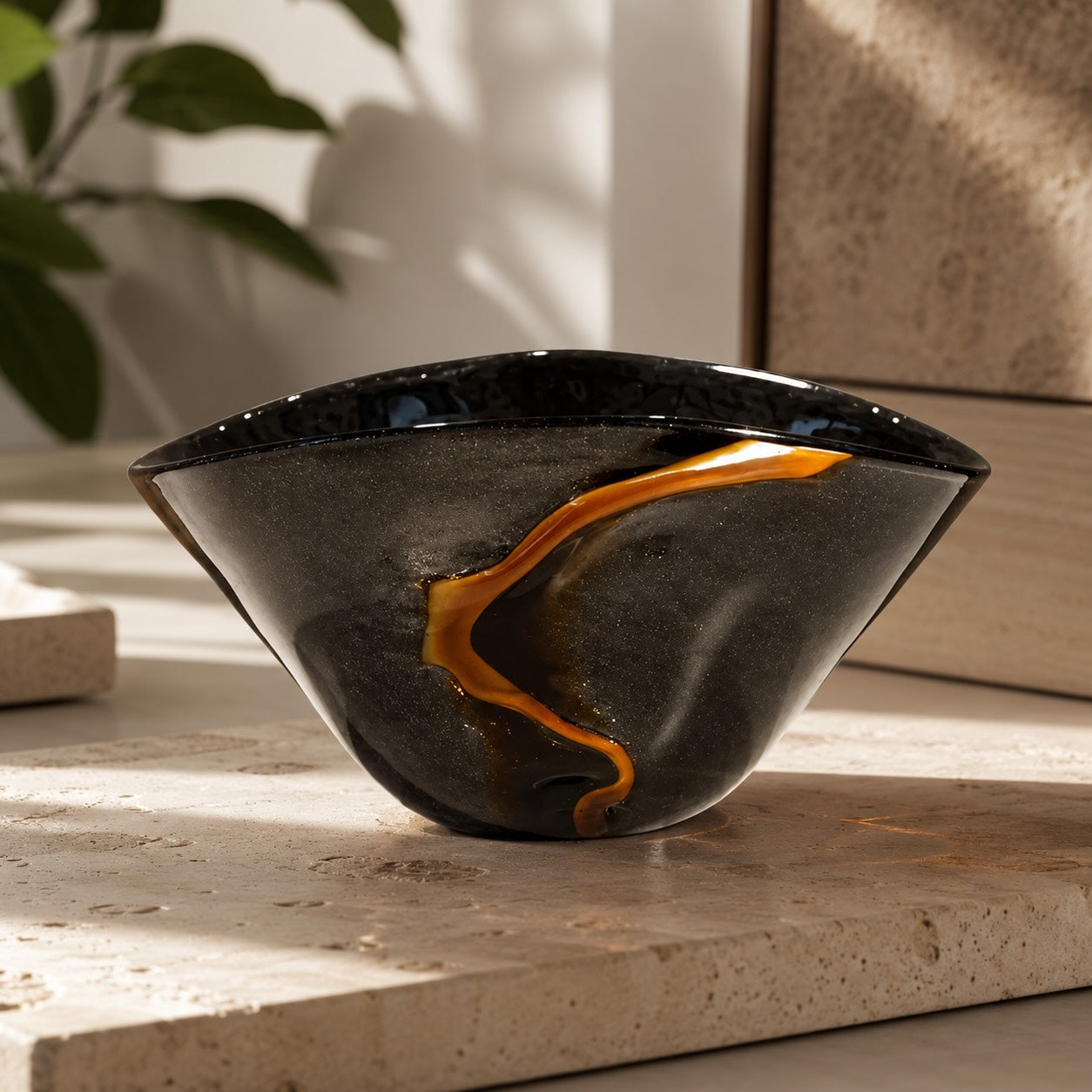Modern Black Flower Vase Large Handblown Glass Decorative Centerpiece for Home or Office | ribuella