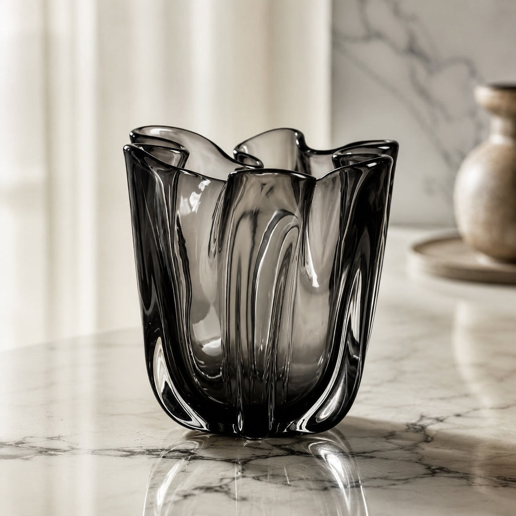 Large Contemporary Hand-Blown Glass Flower Vase Unique Finish for Elegant Floral Arrangements | ribuella