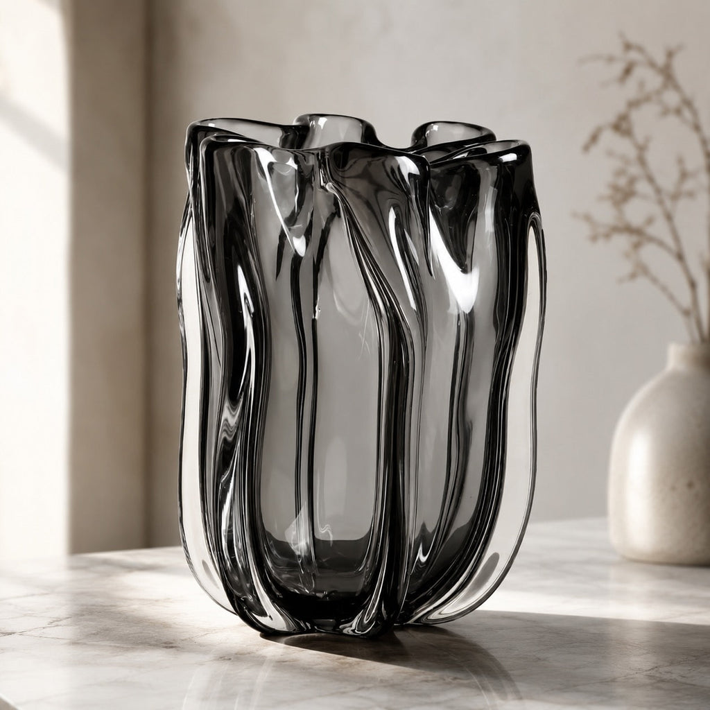 Large Contemporary Hand-Blown Glass Flower Vase Unique Finish for Elegant Floral Arrangements | ribuella