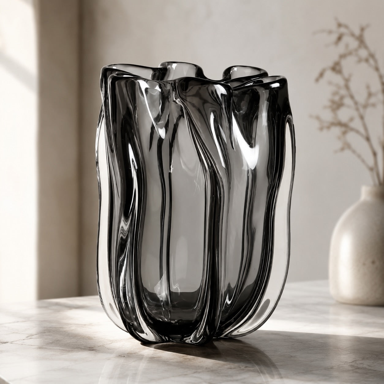 Large Contemporary Hand-Blown Glass Flower Vase Unique Finish for Elegant Floral Arrangements | ribuella