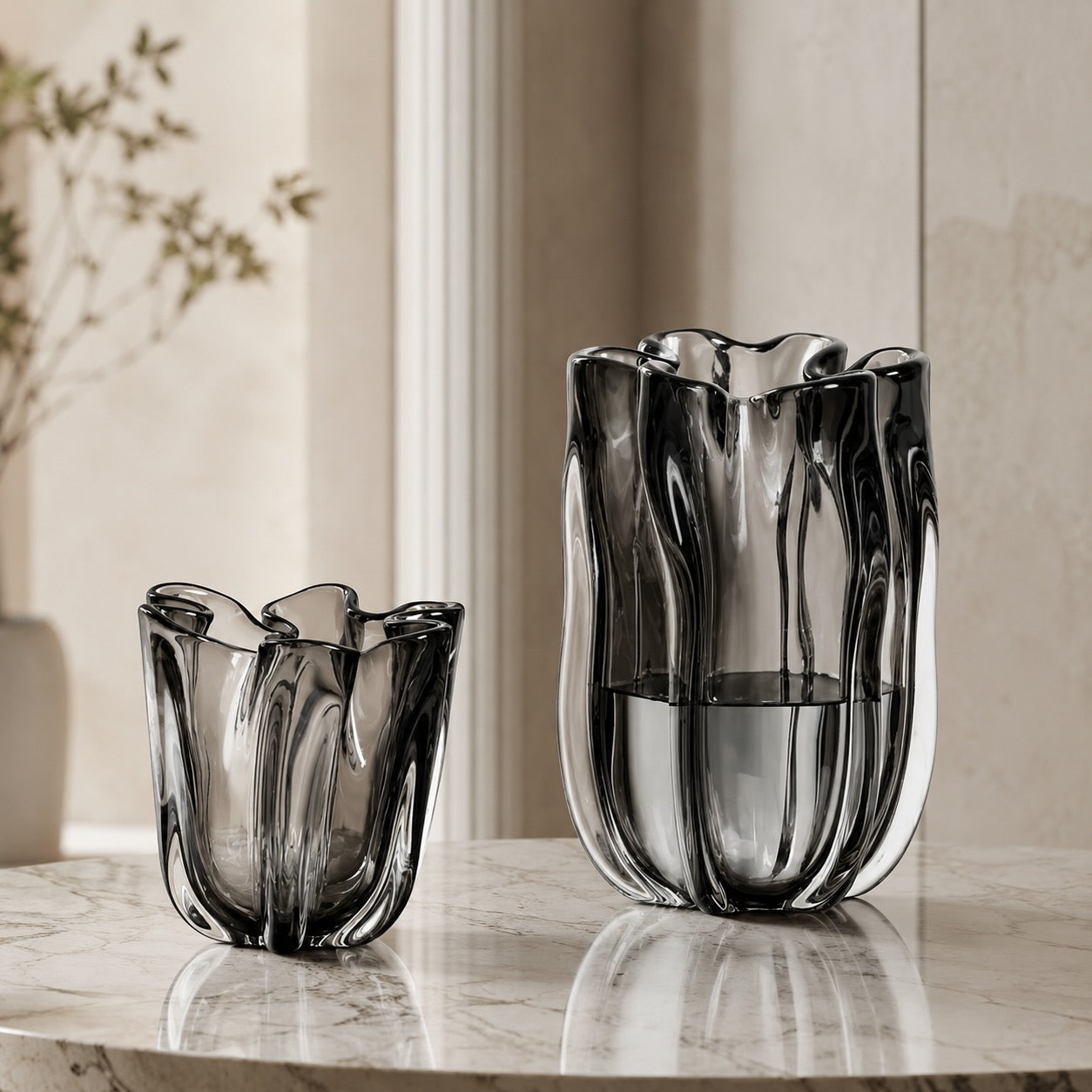 Large Contemporary Hand-Blown Glass Flower Vase Unique Finish for Elegant Floral Arrangements | ribuella