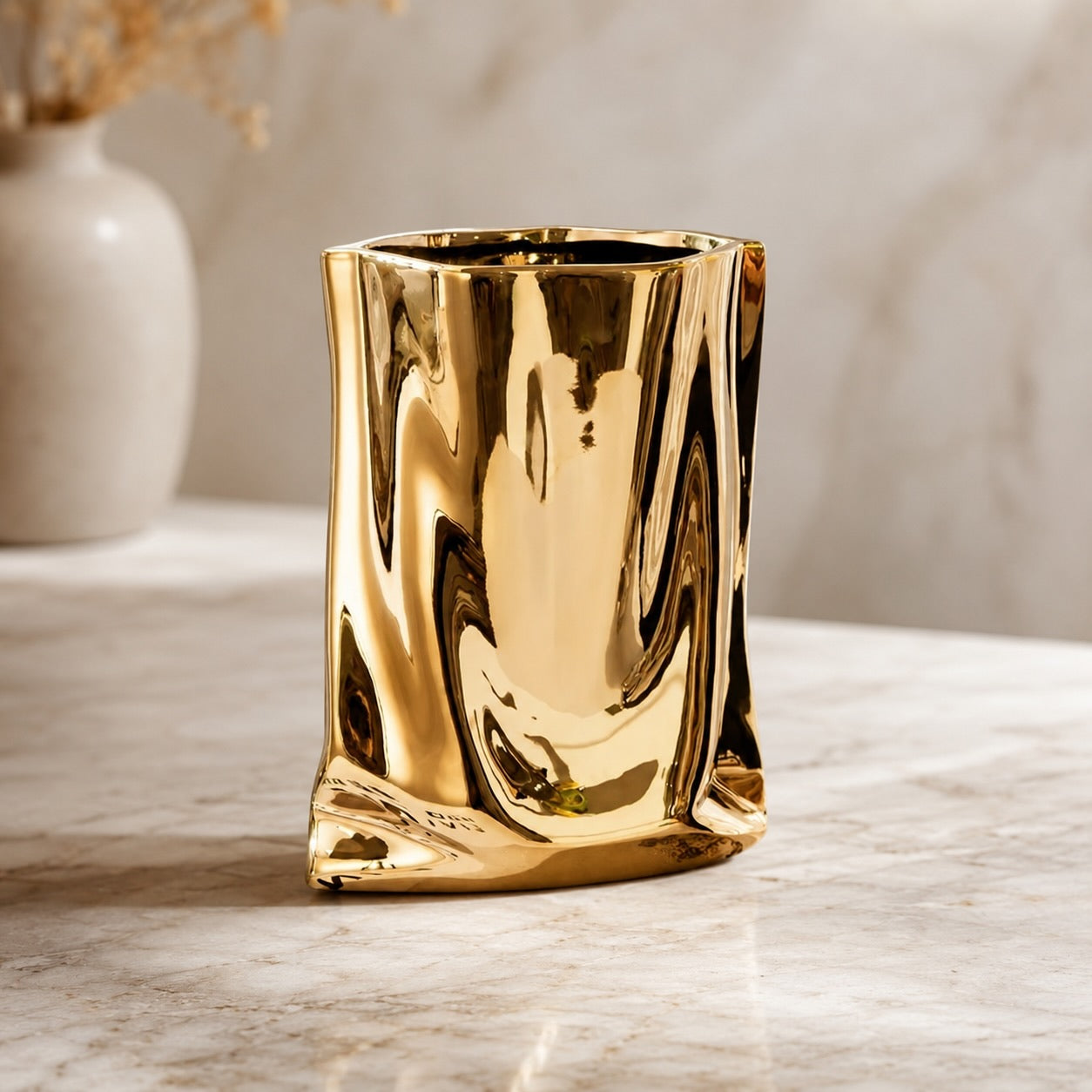 Modern Ceramic Flower Vase Paper Bag Shape 23.5 cm Decorative Accent for Home Decor | ribuella