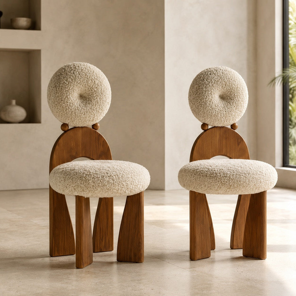 Modern Dining Chair with Arched Wooden Frame and Fully Cushioned Rounded Backrest | ribuella