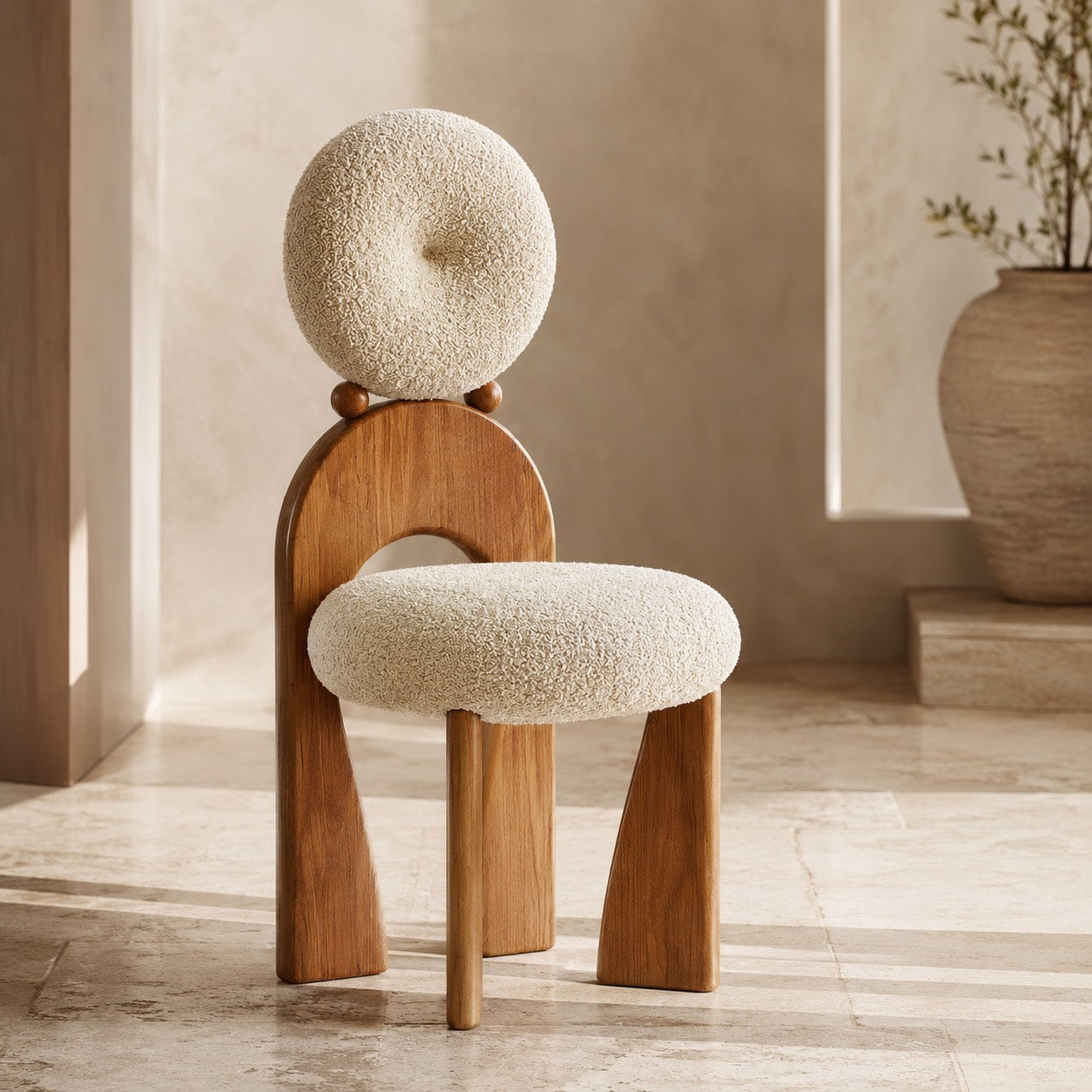 Modern Dining Chair with Arched Wooden Frame and Fully Cushioned Rounded Backrest | ribuella
