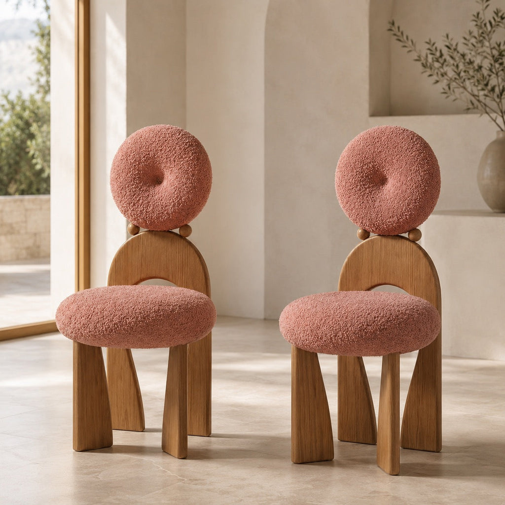 Modern Dining Chair with Arched Wooden Frame and Fully Cushioned Rounded Backrest | ribuella