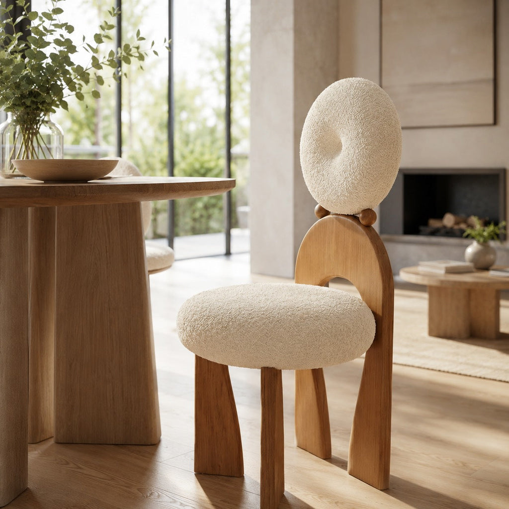 Modern Dining Chair with Arched Wooden Frame and Fully Cushioned Rounded Backrest | ribuella