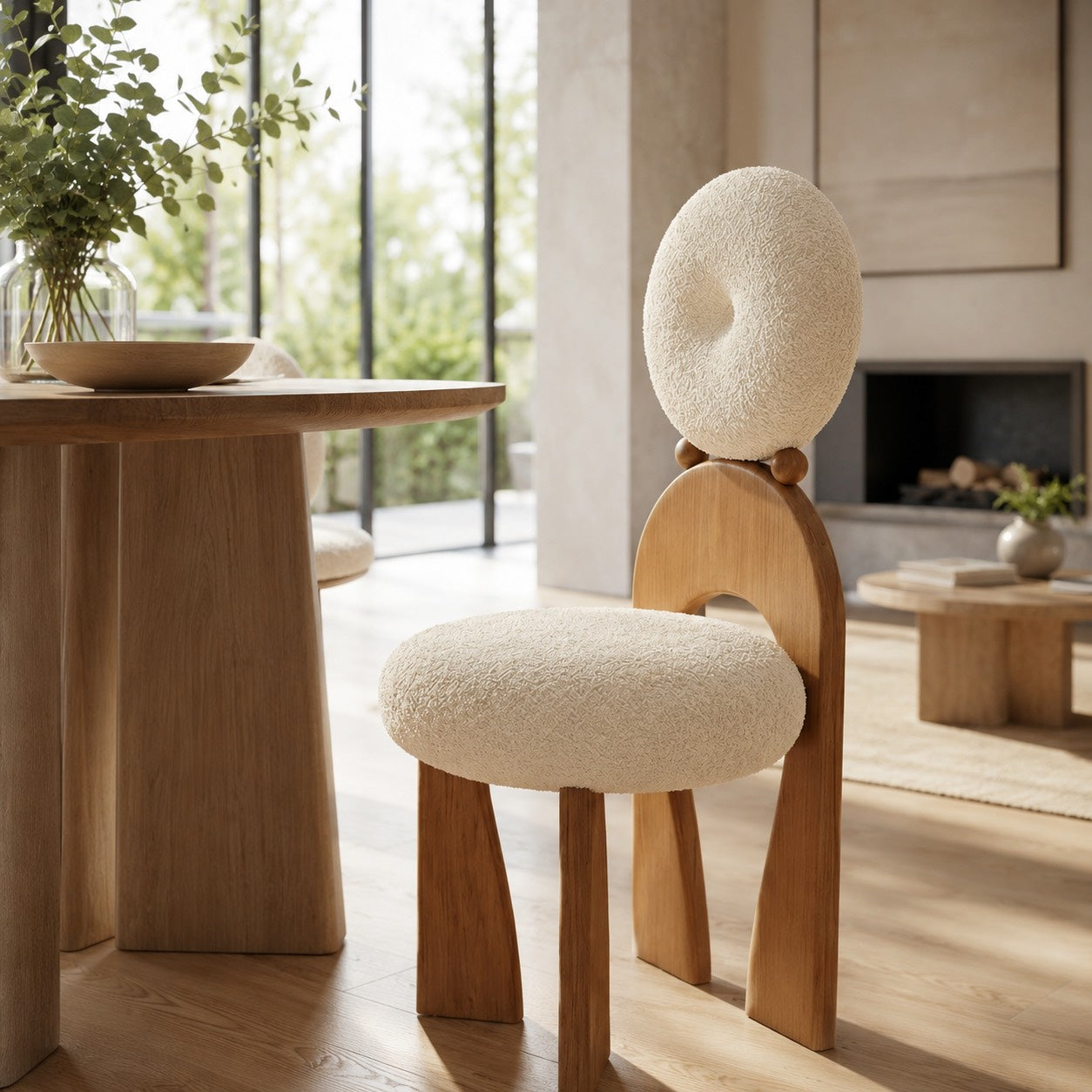 Modern Dining Chair with Arched Wooden Frame and Fully Cushioned Rounded Backrest | ribuella