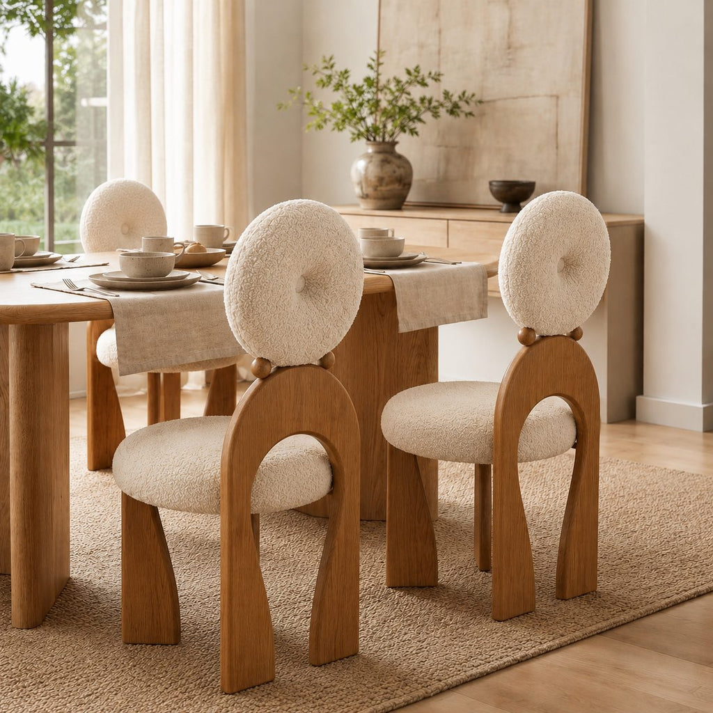 Modern Dining Chair with Arched Wooden Frame and Fully Cushioned Rounded Backrest | ribuella