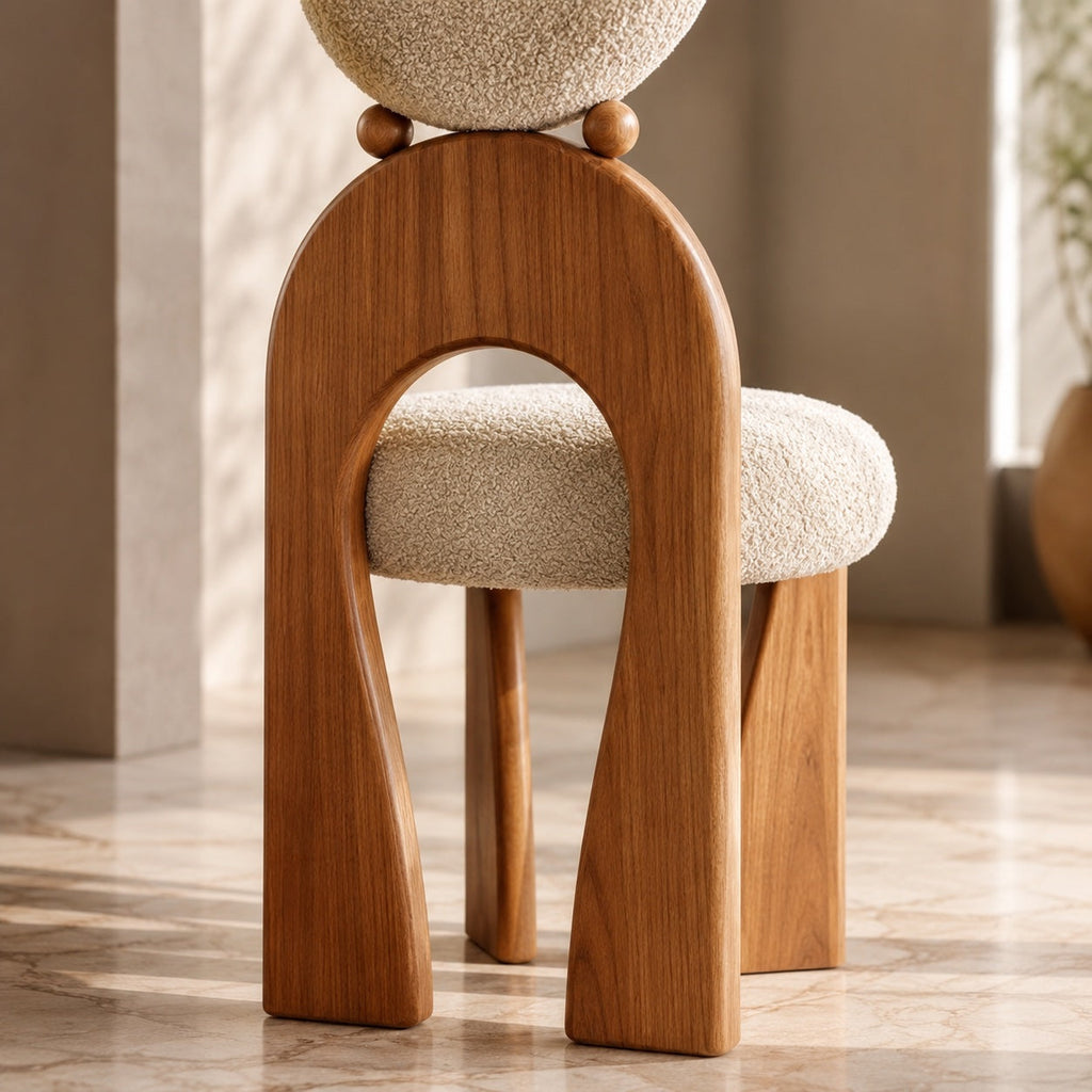 Modern Dining Chair with Arched Wooden Frame and Fully Cushioned Rounded Backrest | ribuella