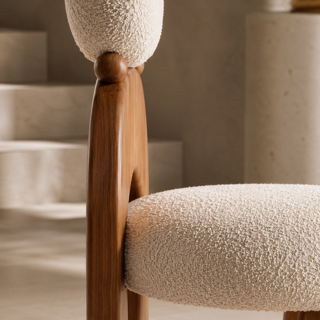 Modern Dining Chair with Arched Wooden Frame and Fully Cushioned Rounded Backrest | ribuella