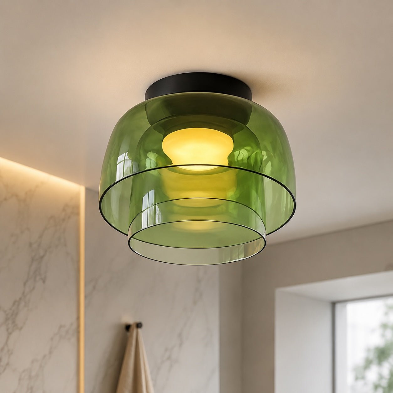 Modern Flush Mount Ceiling Light Glass LED Fixture for Home Lighting 12 Inch Diameter | ribuella