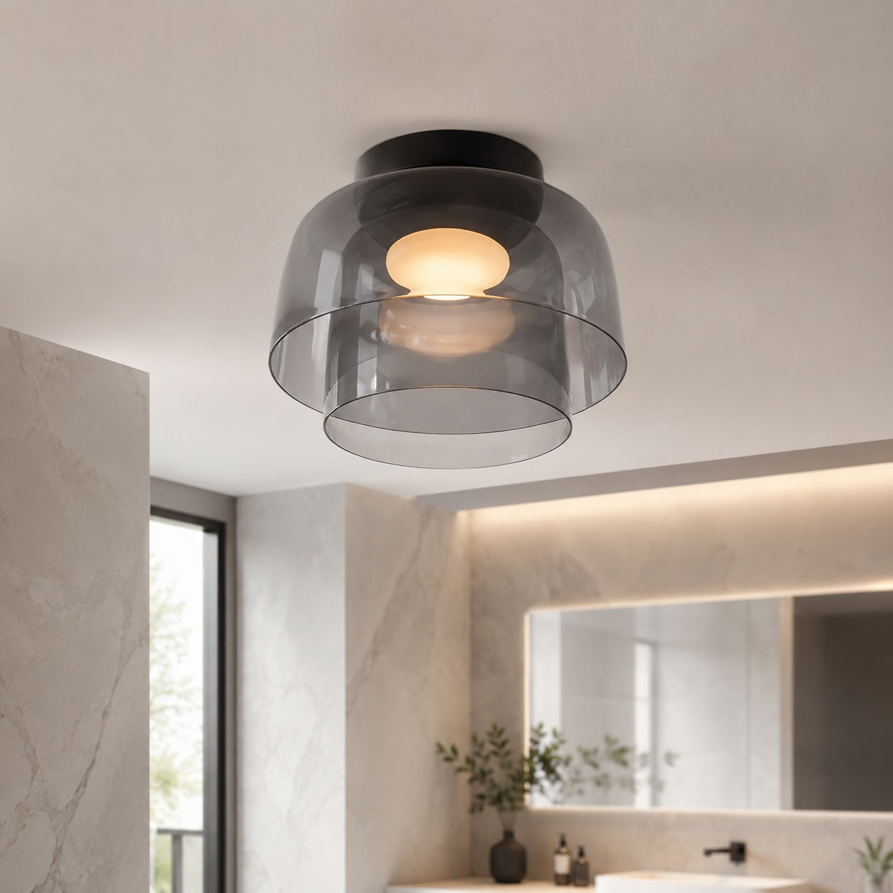 Modern Flush Mount Ceiling Light Glass LED Fixture for Home Lighting 12 Inch Diameter | ribuella