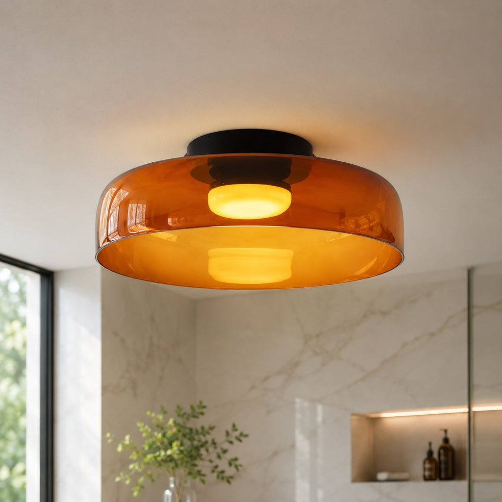 Modern Flush Mount Ceiling Light Glass LED Fixture for Home Lighting 12 Inch Diameter | ribuella