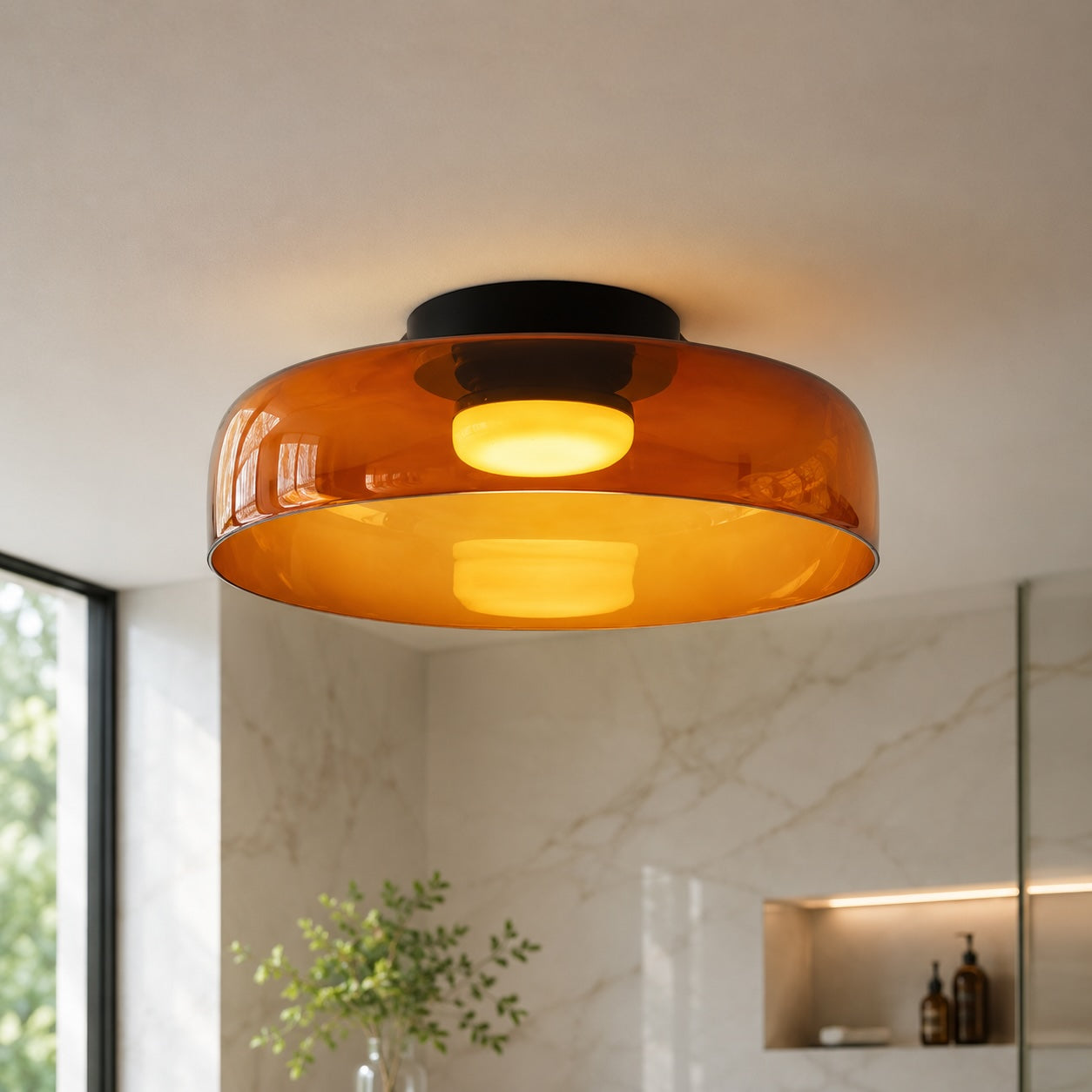 Modern Flush Mount Ceiling Light Glass LED Fixture for Home Lighting 12 Inch Diameter | ribuella