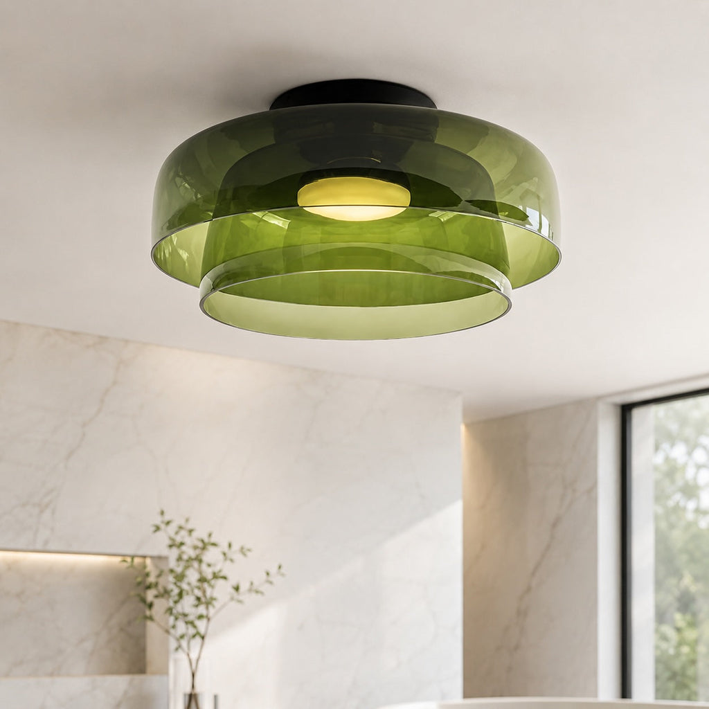 Modern Flush Mount Ceiling Light Glass LED Fixture for Home Lighting 12 Inch Diameter | ribuella