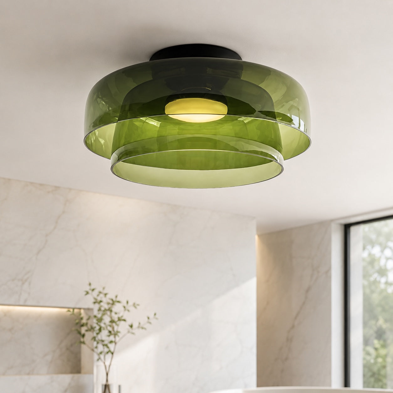 Modern Flush Mount Ceiling Light Glass LED Fixture for Home Lighting 12 Inch Diameter | ribuella