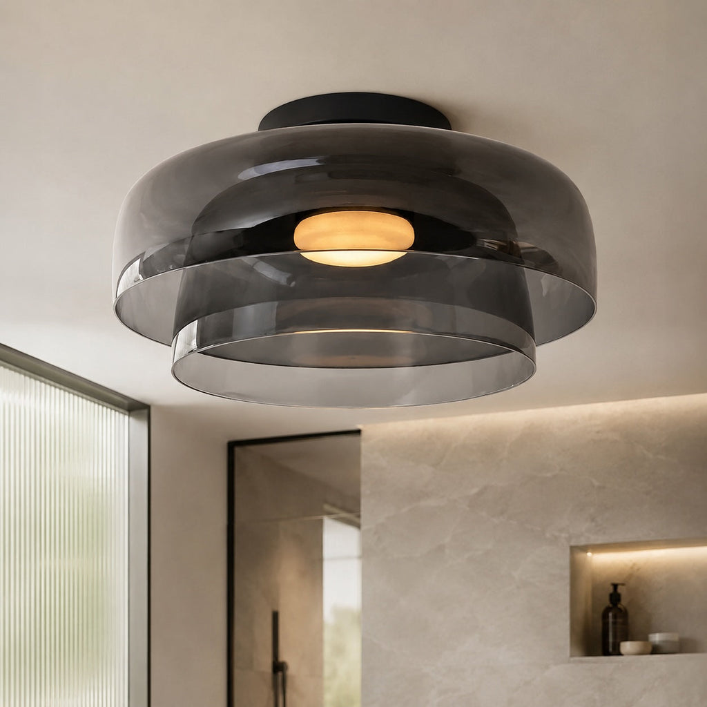 Modern Flush Mount Ceiling Light Glass LED Fixture for Home Lighting 12 Inch Diameter | ribuella