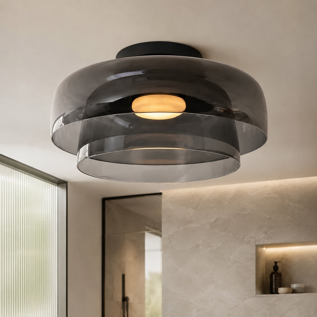 Modern Flush Mount Ceiling Light Glass LED Fixture for Home Lighting 12 Inch Diameter | ribuella
