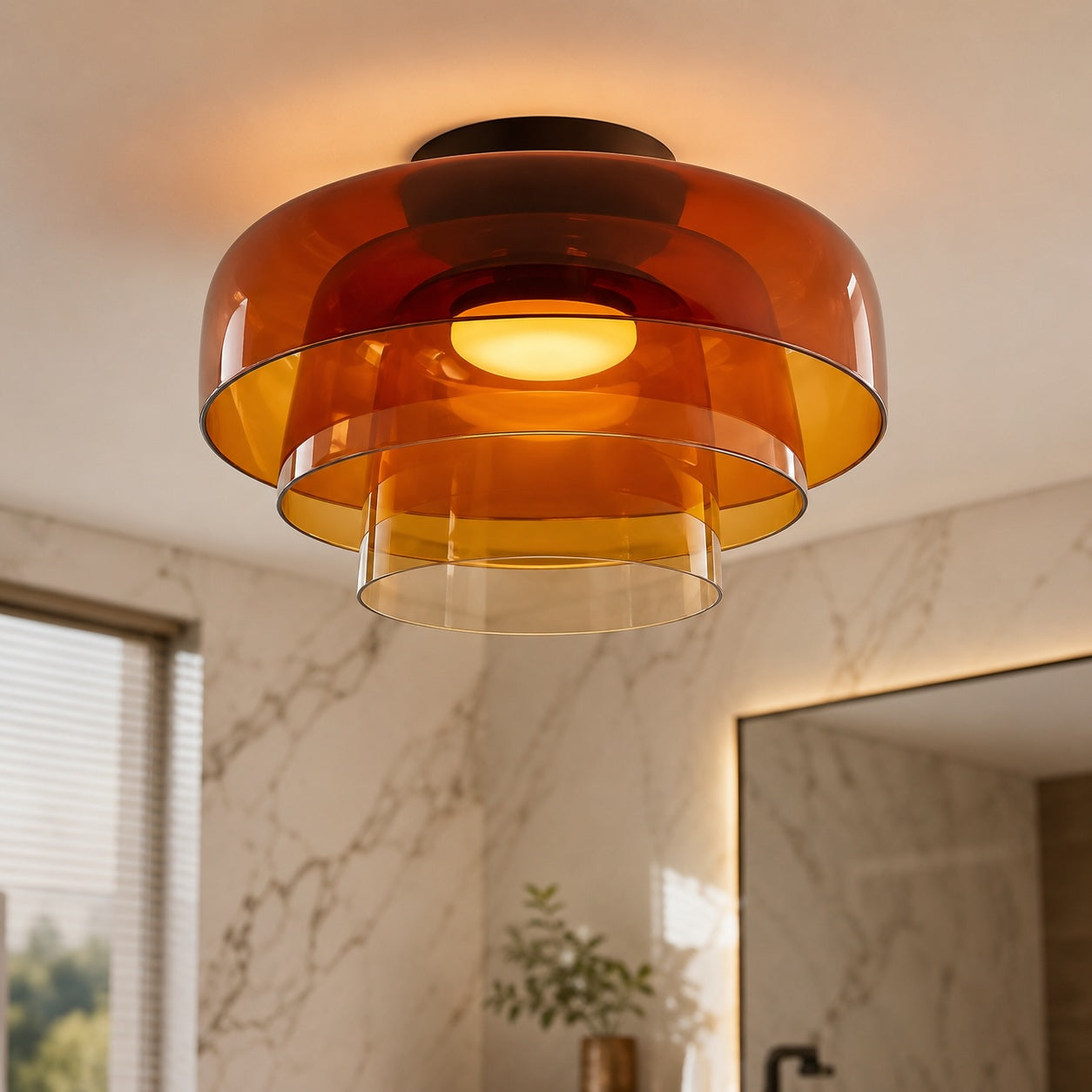 Modern Flush Mount Ceiling Light Glass LED Fixture for Home Lighting 12 Inch Diameter | ribuella
