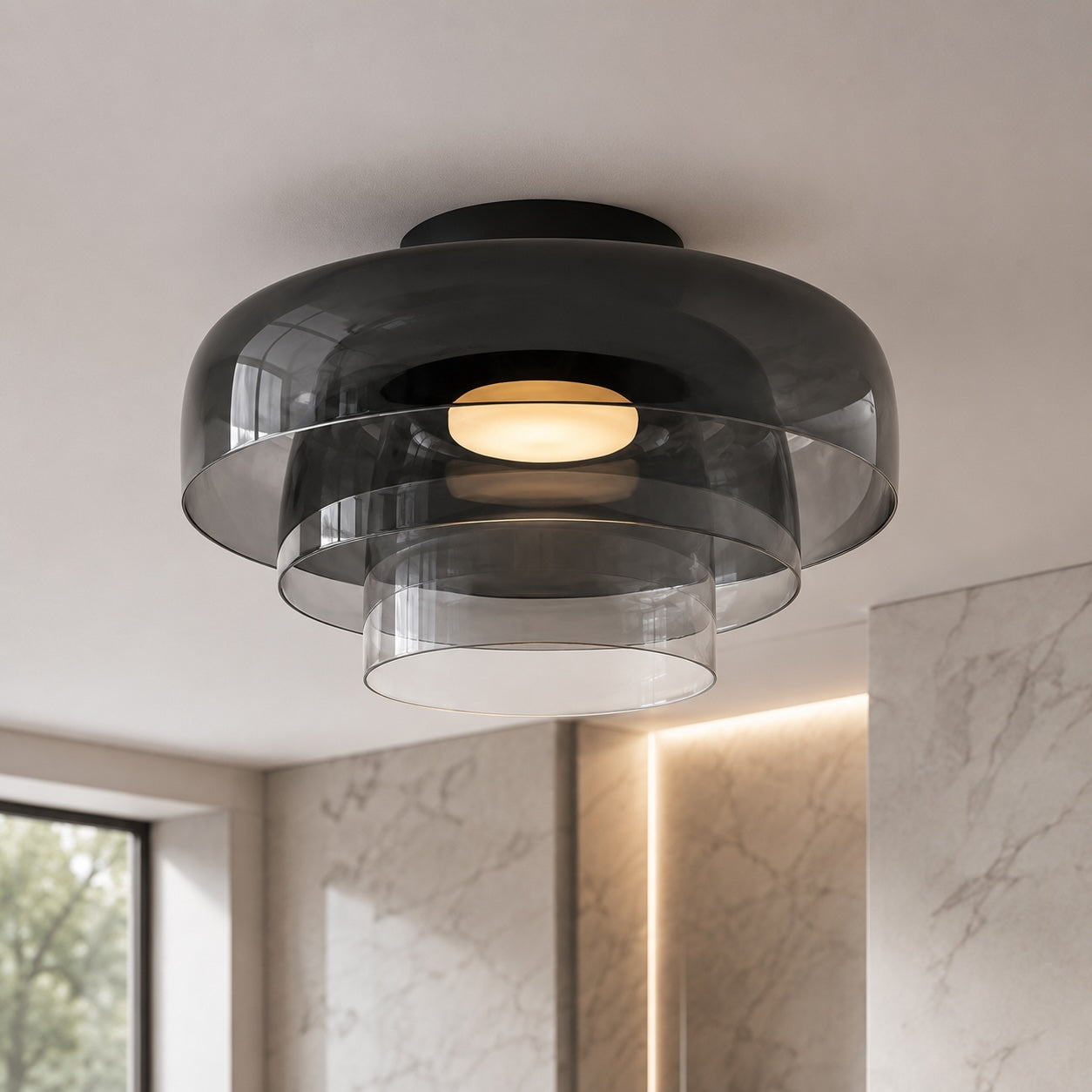 Modern Flush Mount Ceiling Light Glass LED Fixture for Home Lighting 12 Inch Diameter | ribuella