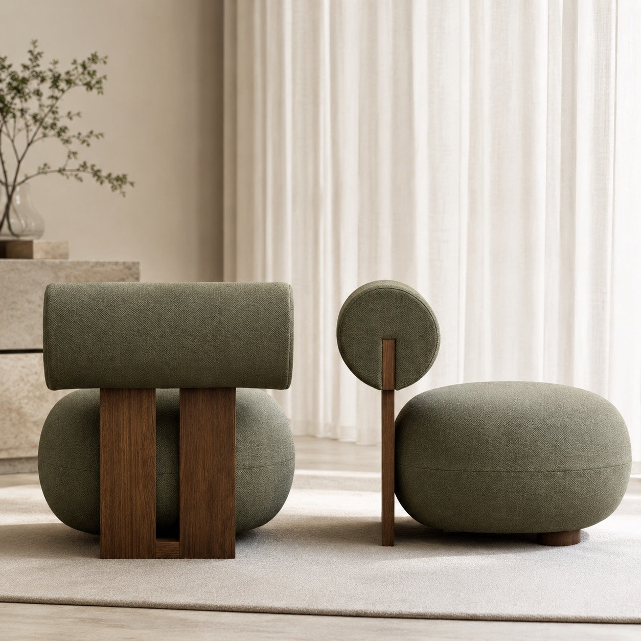 Contemporary Dining Chair Rounded Upholstered Seat Lacquered Wood Frame High-Resilience Sponge | ribuella