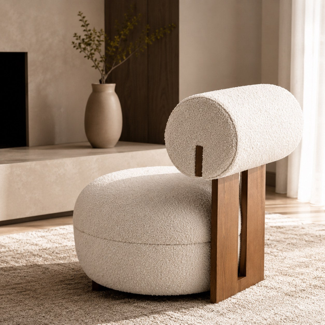 Contemporary Dining Chair Rounded Upholstered Seat Lacquered Wood Frame High-Resilience Sponge | ribuella