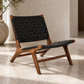 Modern Woven Leather Accent Chair with Solid Wood Frame and 107-Degree Recline | ribuella