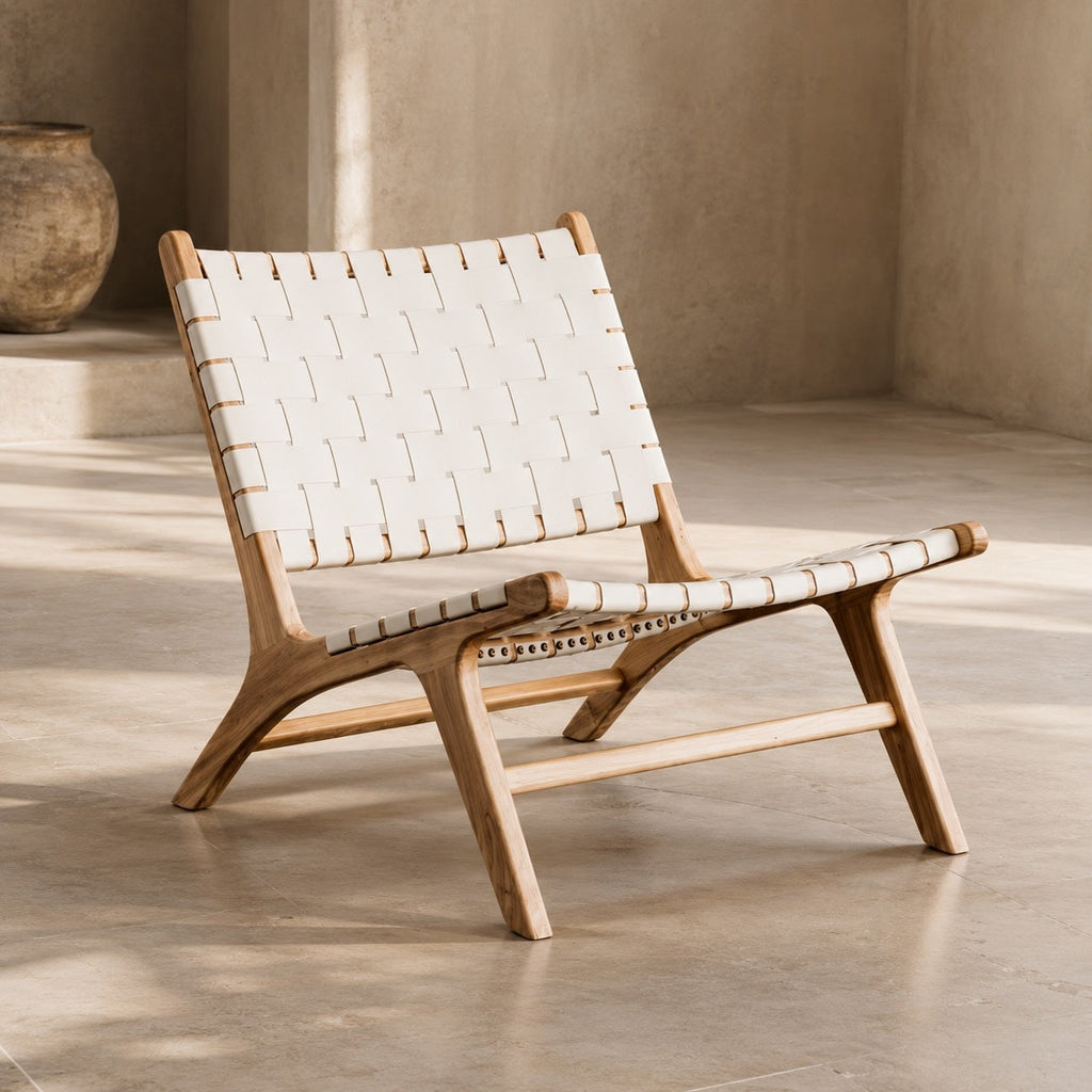 Modern Woven Leather Accent Chair with Solid Wood Frame and 107-Degree Recline | ribuella