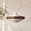 Modern Drum Pendant Light Hanging Adjustable Height Metal and Wood Design LED Compatible 15 Inches | ribuella