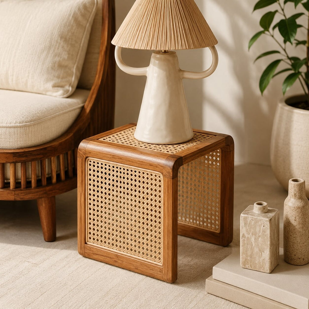 Minimalist Cube Table Solid Wood Compact Design Indoor Accent Furniture | ribuella