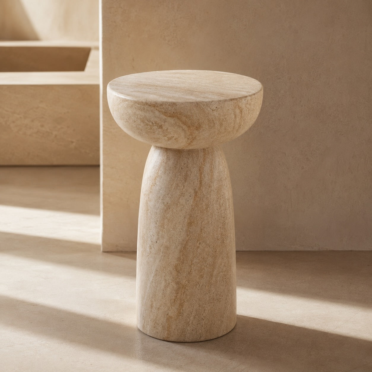 Modern Round Side Table Lightweight Design Faux Marble Finish Durable Glass Top | ribuella