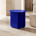 Modern Round Small Side Table Compact Iron Construction Easy Assembly Blue Finish | ribuella