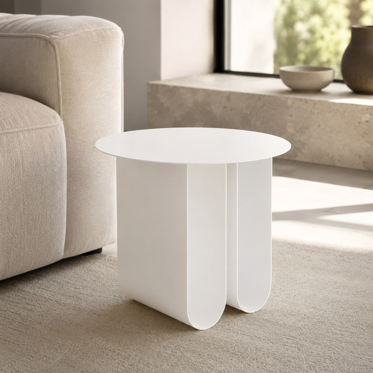 Modern Round Small Side Table Compact Iron Construction Easy Assembly Blue Finish | ribuella