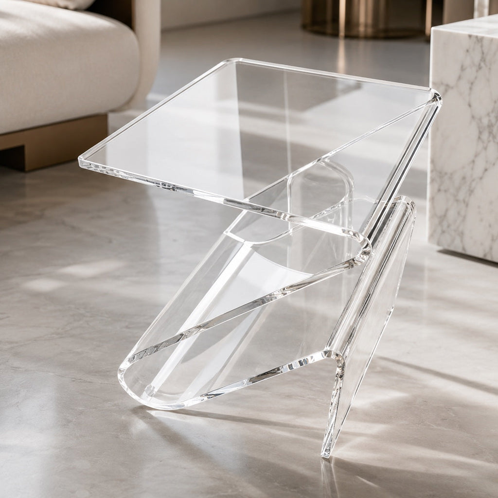 Modern Acrylic Bedside Table Compact Transparent Design Functional Small Side Table | ribuella