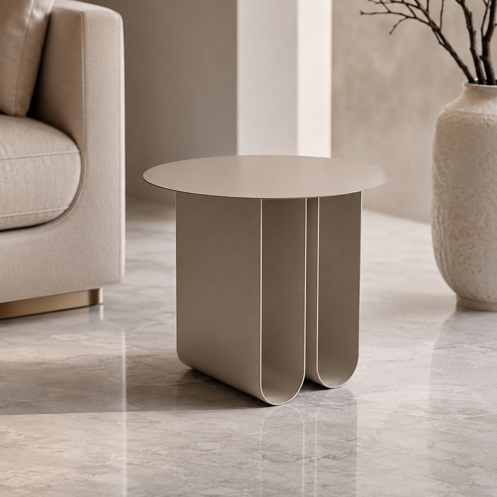 Modern Round Small Side Table Compact Iron Construction Easy Assembly Blue Finish | ribuella