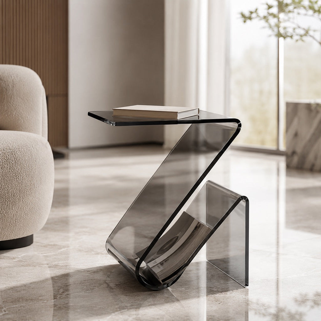 Modern Acrylic Bedside Table Compact Transparent Design Functional Small Side Table | ribuella
