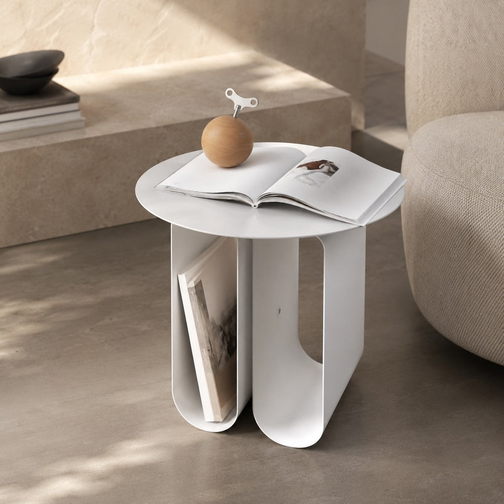 Modern Round Small Side Table Compact Iron Construction Easy Assembly Blue Finish | ribuella