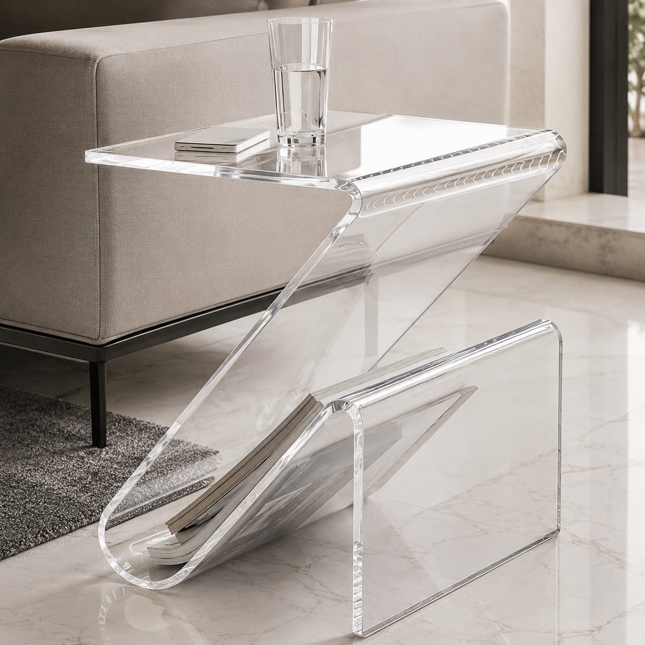 Modern Acrylic Bedside Table Compact Transparent Design Functional Small Side Table | ribuella