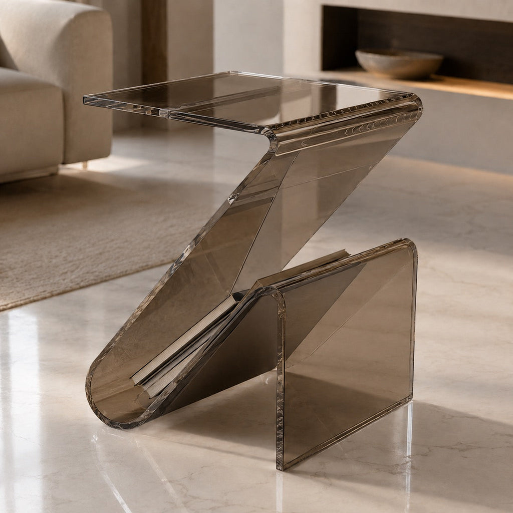 Modern Acrylic Bedside Table Compact Transparent Design Functional Small Side Table | ribuella