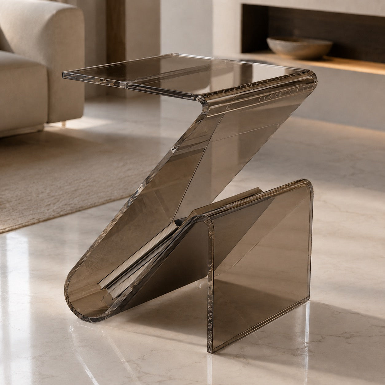 Modern Acrylic Bedside Table Compact Transparent Design Functional Small Side Table | ribuella