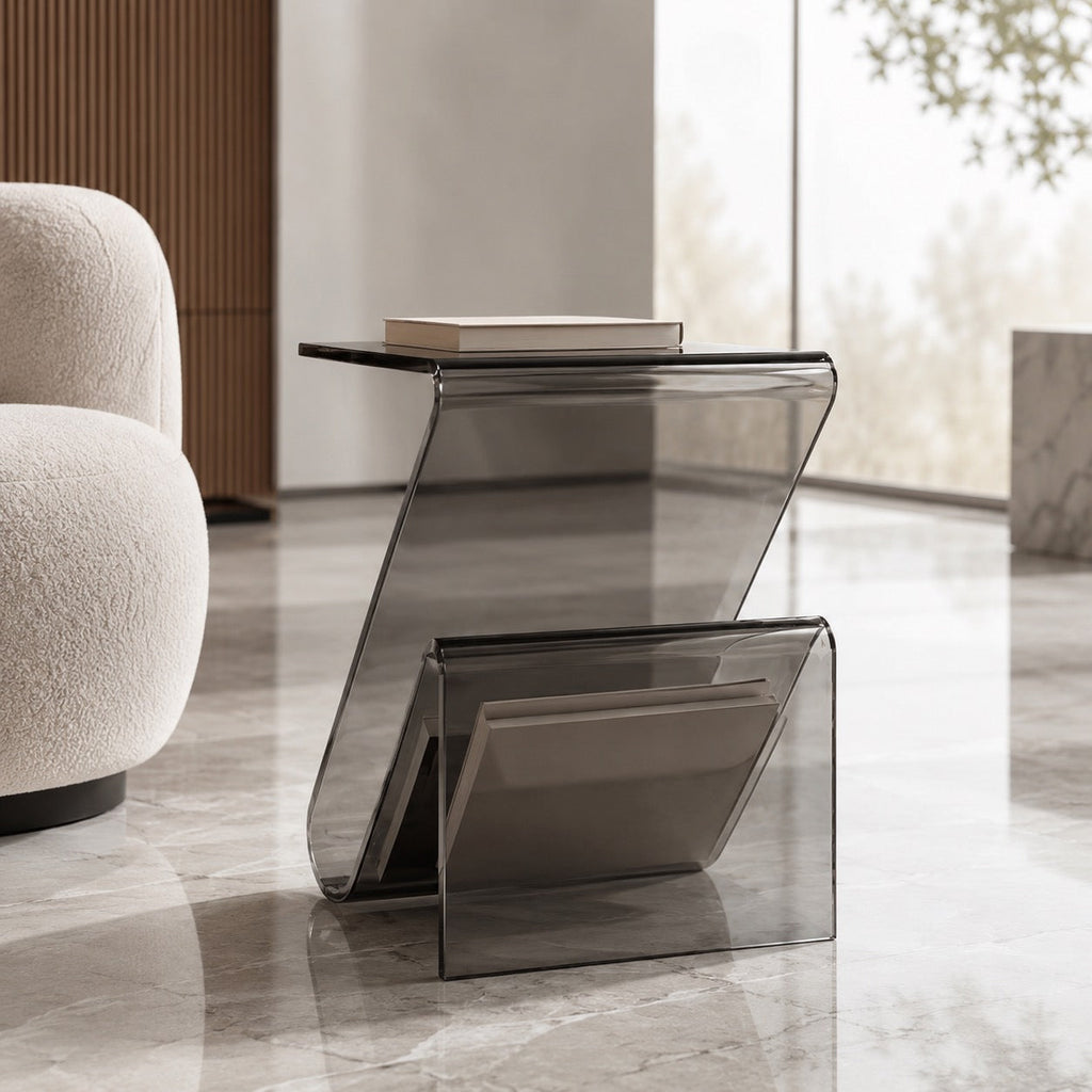 Modern Acrylic Bedside Table Compact Transparent Design Functional Small Side Table | ribuella