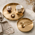 Modern Round Decorative Tray Stainless Steel Gold Finish Versatile Kitchen Organizer 12 Inch | ribuella