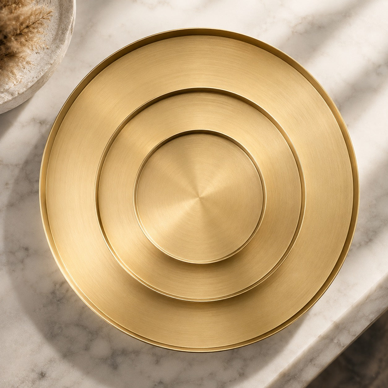 Modern Round Decorative Tray Stainless Steel Gold Finish Versatile Kitchen Organizer 12 Inch | ribuella