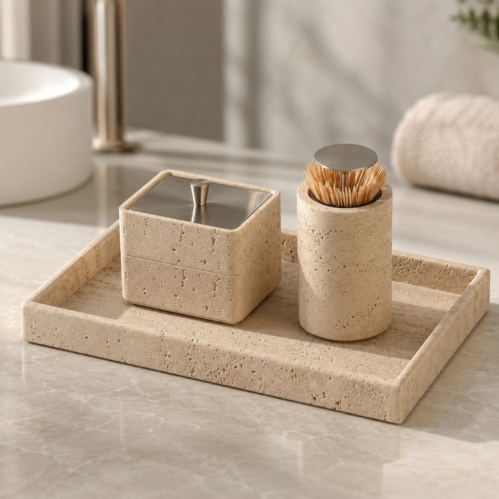 Minimalist Decorative Tray Sandstone Accent for Bathroom Vanity and Home Decor | ribuella