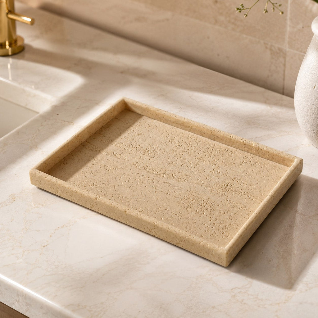 Minimalist Decorative Tray Sandstone Accent for Bathroom Vanity and Home Decor | ribuella