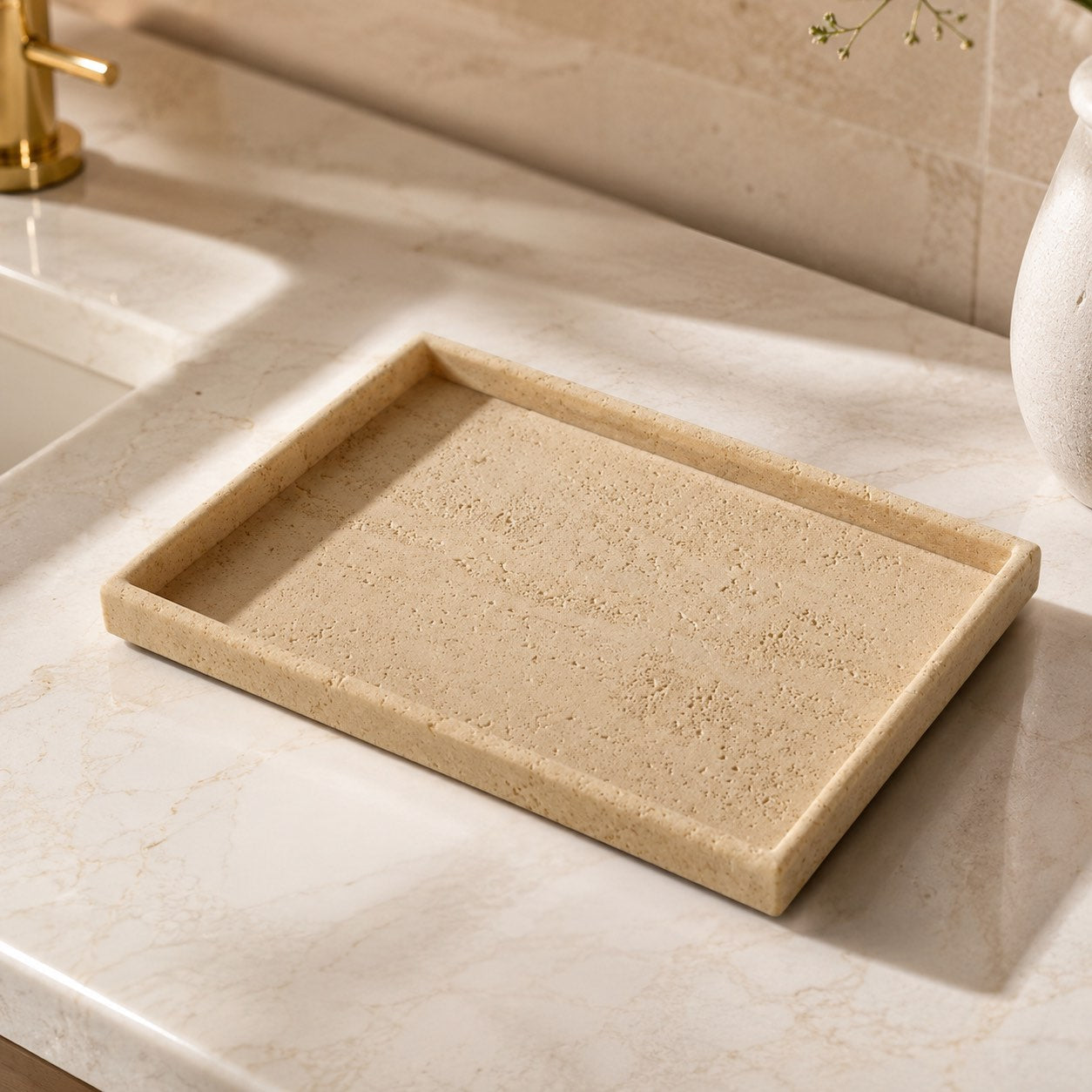 Minimalist Decorative Tray Sandstone Accent for Bathroom Vanity and Home Decor | ribuella